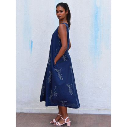 Chidiyaa Smell of Rain Midnight in Bombay Hand Block Printed Cotton Dress