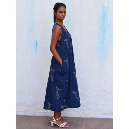 Chidiyaa Smell of Rain Midnight in Bombay Hand Block Printed Cotton Dress