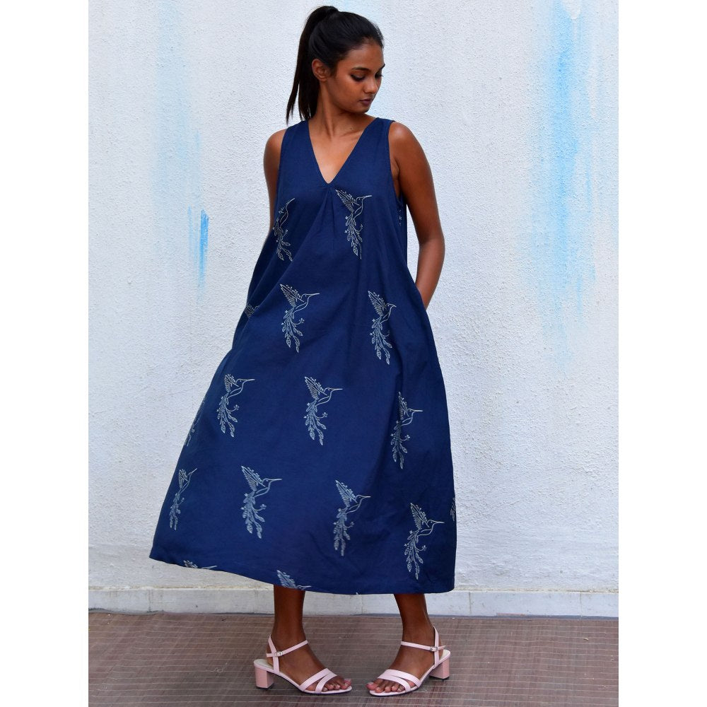 Chidiyaa Smell of Rain Midnight in Bombay Hand Block Printed Cotton Dress