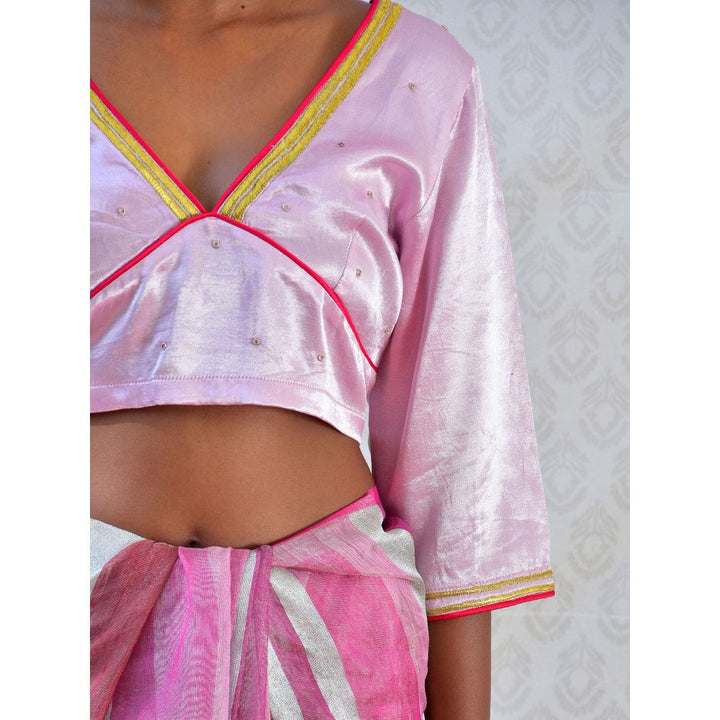 Chidiyaa Bougainvillea Regal Pink Hand Embroidered Mashru Silk Blouse