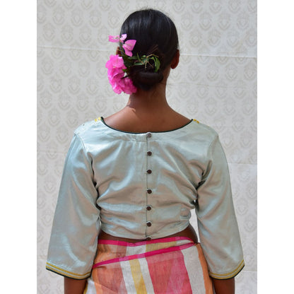 Chidiyaa Bougainvillea Aqua Green Hand Embroidered Mashru Silk Blouse