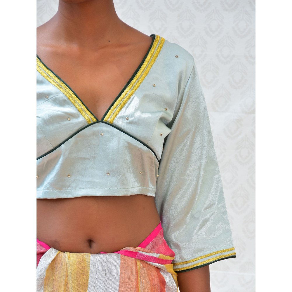 Chidiyaa Bougainvillea Aqua Green Hand Embroidered Mashru Silk Blouse