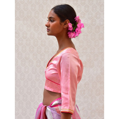 Chidiyaa Bougainvillea Cherry Pink Hand Embroidered Mashru Silk Blouse