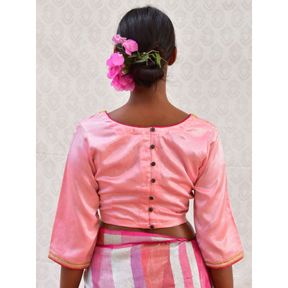 Chidiyaa Bougainvillea Cherry Pink Hand Embroidered Mashru Silk Blouse