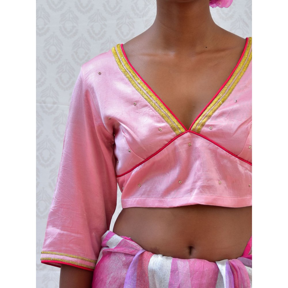 Chidiyaa Bougainvillea Cherry Pink Hand Embroidered Mashru Silk Blouse