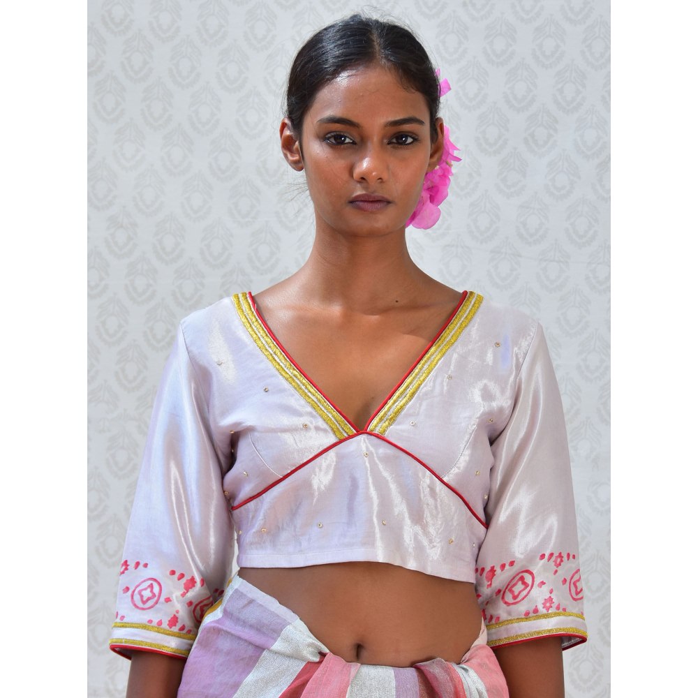 Chidiyaa Bougainvillea Purple Pearl Handblock Printed Mashru Silk Blouse