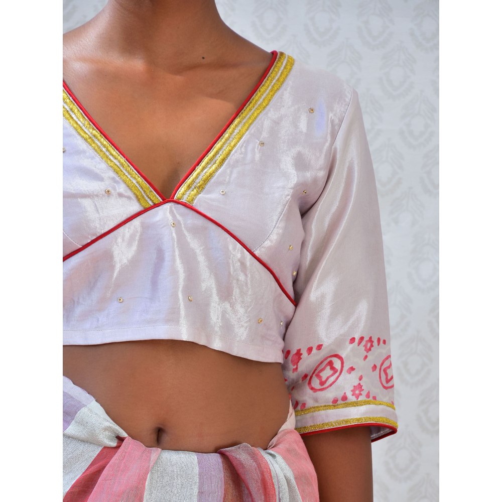 Chidiyaa Bougainvillea Purple Pearl Handblock Printed Mashru Silk Blouse