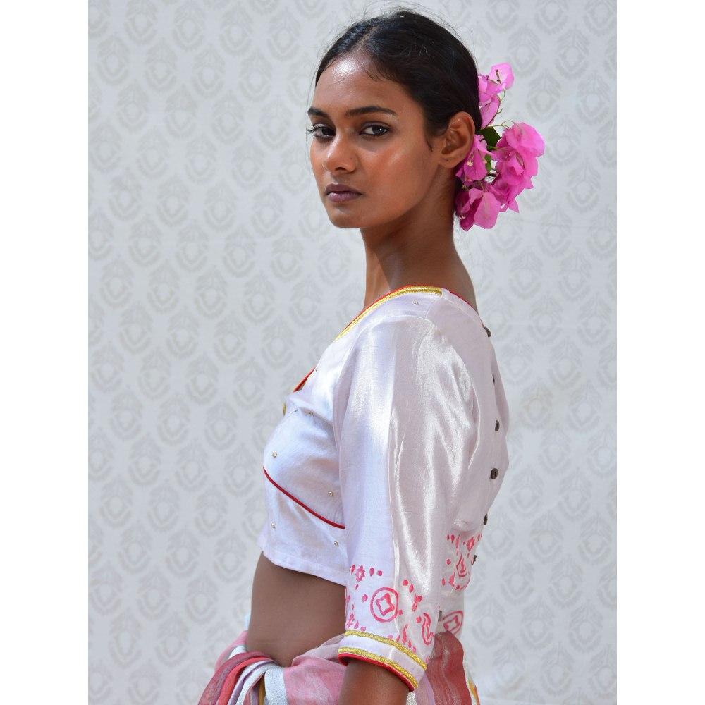 Chidiyaa Bougainvillea Purple Pearl Handblock Printed Mashru Silk Blouse