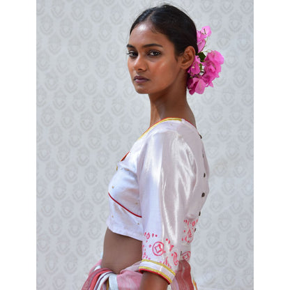 Chidiyaa Bougainvillea Purple Pearl Handblock Printed Mashru Silk Blouse