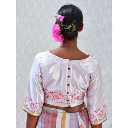 Chidiyaa Bougainvillea Purple Pearl Handblock Printed Mashru Silk Blouse