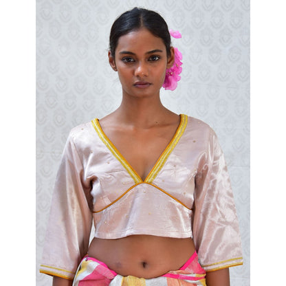 Chidiyaa Bougainvillea Pink Sunshine Hand Embroidered Mashru Silk Blouse