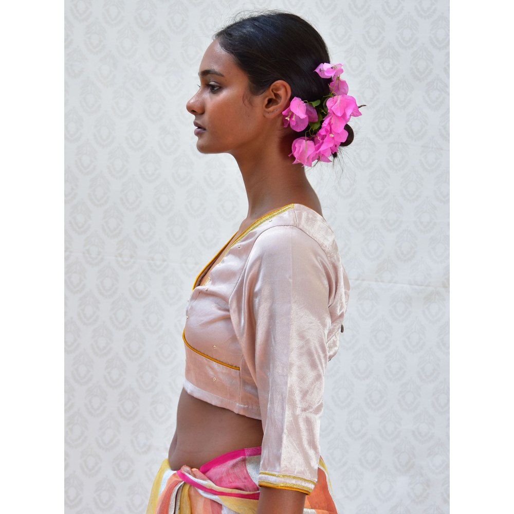 Chidiyaa Bougainvillea Pink Sunshine Hand Embroidered Mashru Silk Blouse