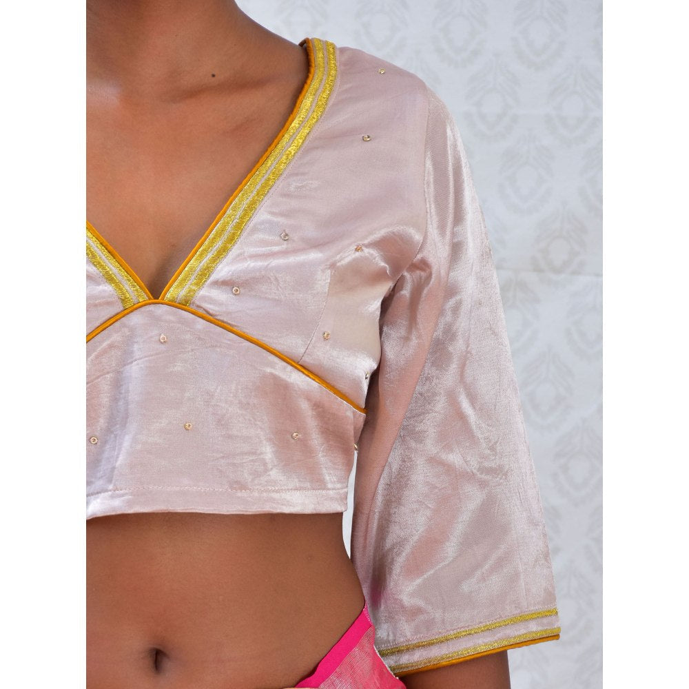 Chidiyaa Bougainvillea Pink Sunshine Hand Embroidered Mashru Silk Blouse