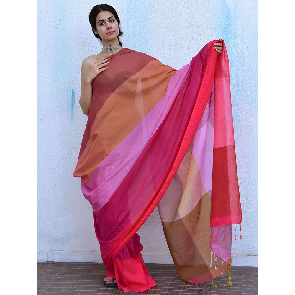 Chidiyaa Leela Fuschia Handwoven Cotton Saree with Unstitched Blouse