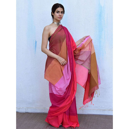 Chidiyaa Leela Fuschia Handwoven Cotton Saree with Unstitched Blouse