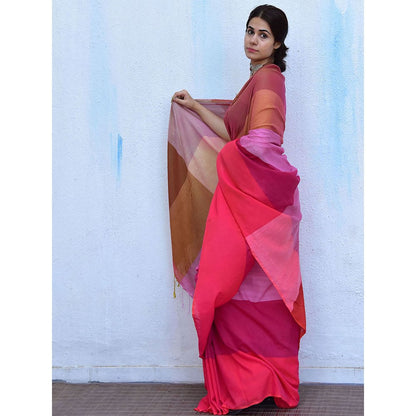 Chidiyaa Leela Fuschia Handwoven Cotton Saree with Unstitched Blouse