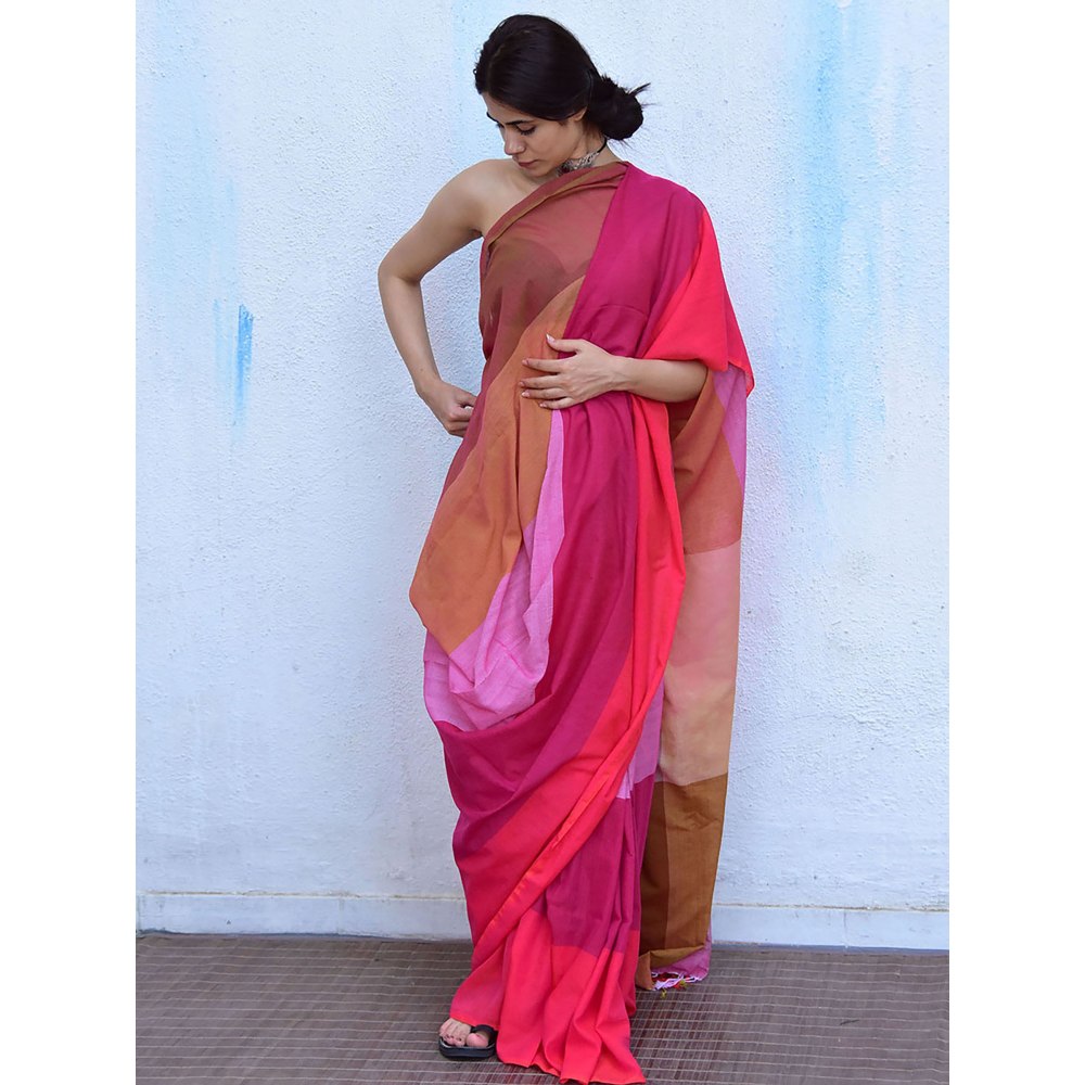 Chidiyaa Leela Fuschia Handwoven Cotton Saree with Unstitched Blouse