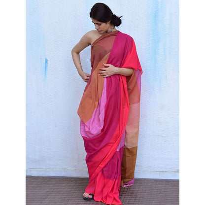 Chidiyaa Leela Fuschia Handwoven Cotton Saree with Unstitched Blouse