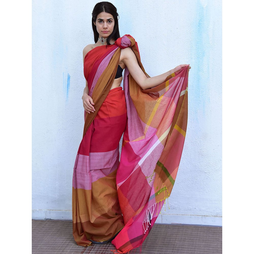 Chidiyaa Leela Dahlia Handwoven Cotton Saree with Unstitched Blouse