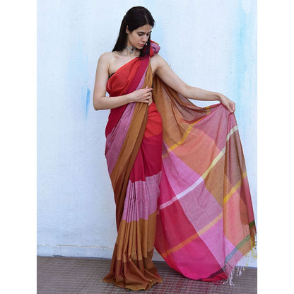 Chidiyaa Leela Dahlia Handwoven Cotton Saree with Unstitched Blouse