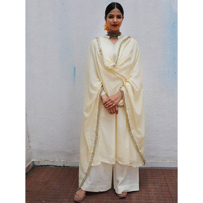 Chidiyaa Jugnu Eve Cream Mulmul Cotton Kurta Pants with Dupatta (Set of 3)
