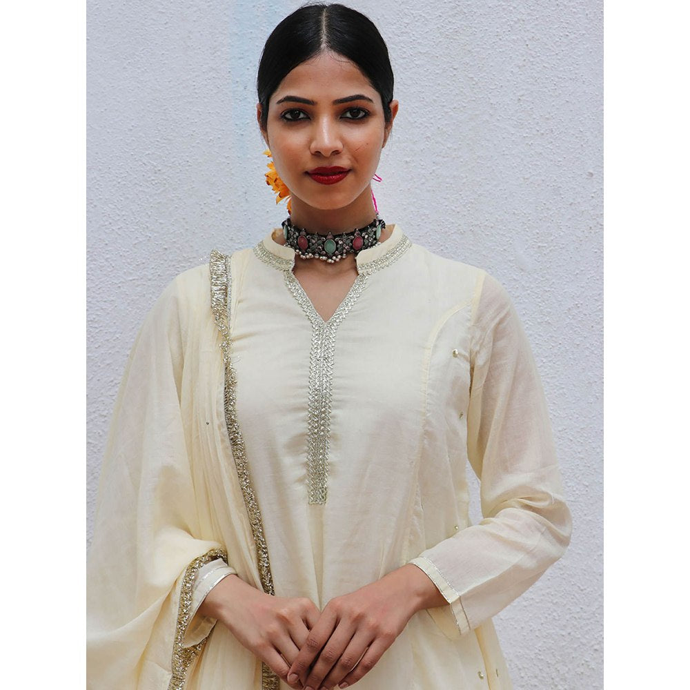 Chidiyaa Jugnu Eve Cream Mulmul Cotton Kurta Pants with Dupatta (Set of 3)