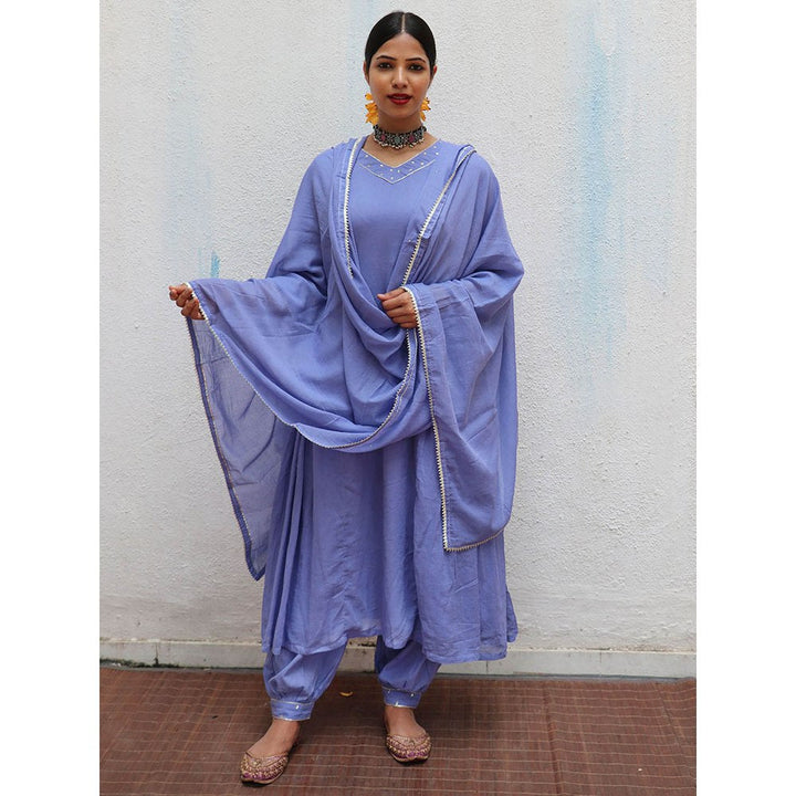 Chidiyaa Jugnu Shine Blue Mulmul Cotton Kurta Pants with Dupatta (Set of 3)