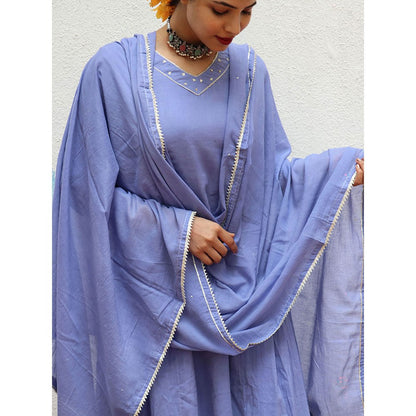 Chidiyaa Jugnu Shine Blue Mulmul Cotton Kurta Pants with Dupatta (Set of 3)
