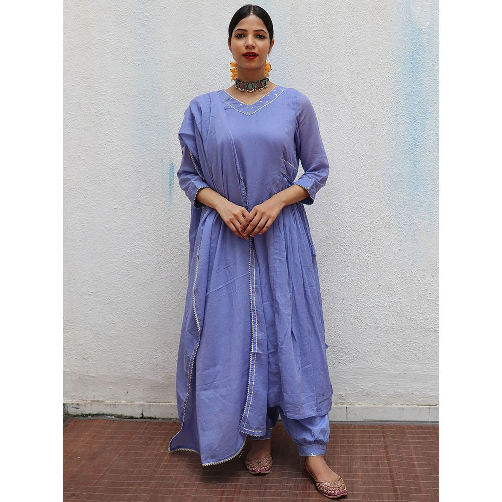 Chidiyaa Jugnu Shine Blue Mulmul Cotton Kurta Pants with Dupatta (Set of 3)