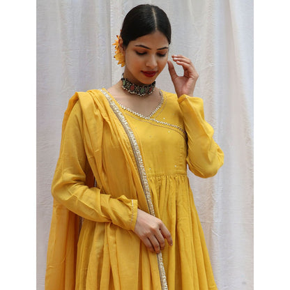 Chidiyaa Jugnu Twilight Yellow Mulmul Cotton Kurta Pants with Dupatta (Set of 3)
