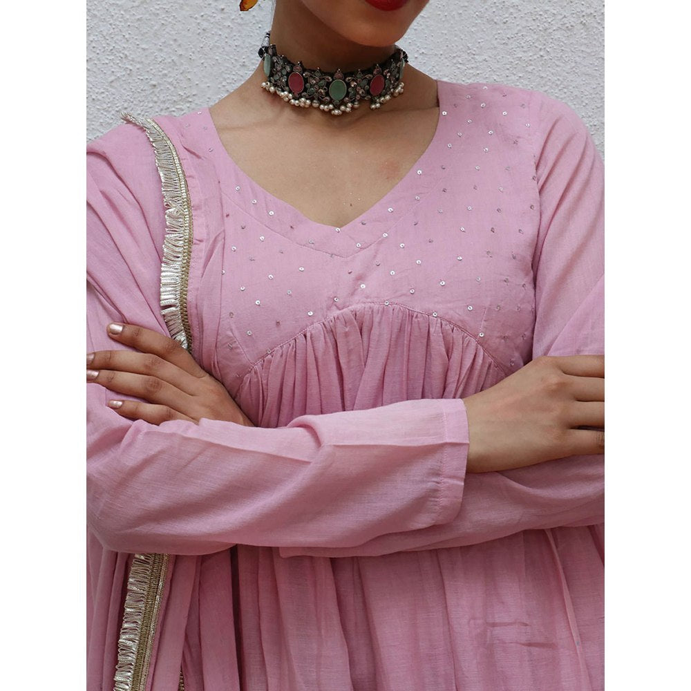 Chidiyaa Jugnu Tarang Pink Mulmul Cotton Kurta Pants with Dupatta (Set of 3)