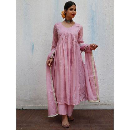 Chidiyaa Jugnu Tarang Pink Mulmul Cotton Kurta Pants with Dupatta (Set of 3)