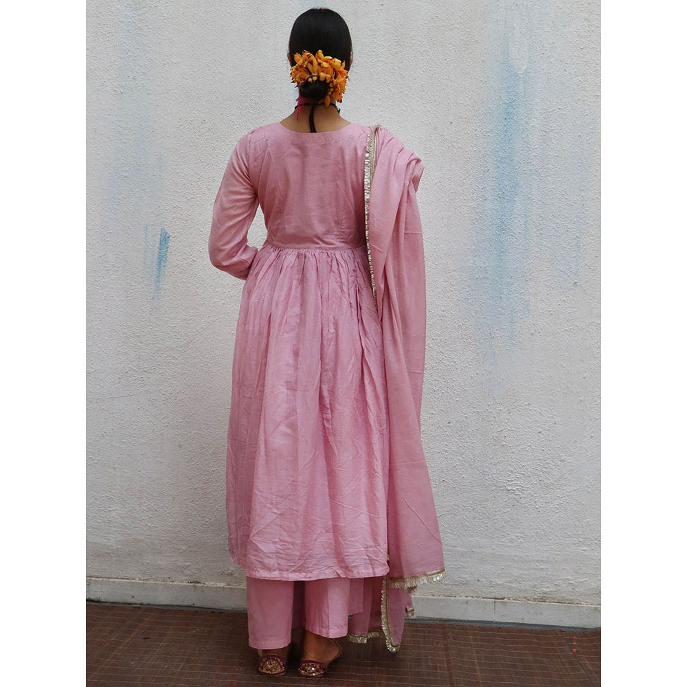 Chidiyaa Jugnu Tarang Pink Mulmul Cotton Kurta Pants with Dupatta (Set of 3)