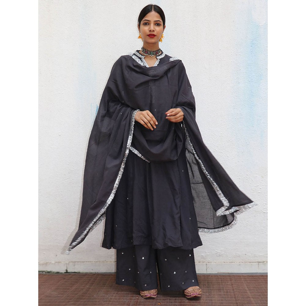 Chidiyaa Jugnu Tej Black Mulmul Cotton Kurta Pants with Dupatta (Set of 3)