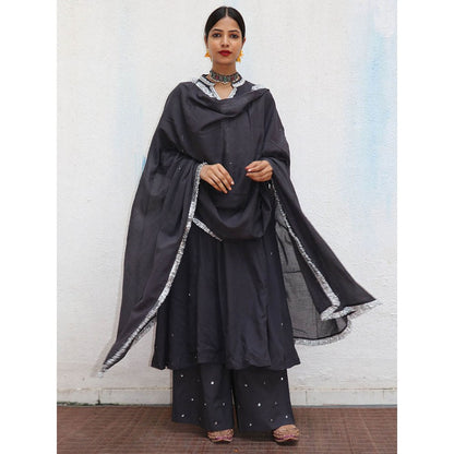 Chidiyaa Jugnu Tej Black Mulmul Cotton Kurta Pants with Dupatta (Set of 3)