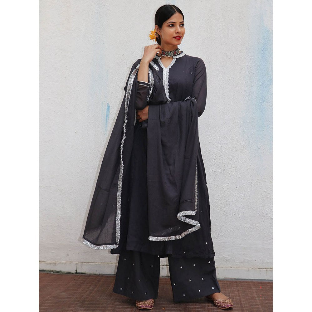Chidiyaa Jugnu Tej Black Mulmul Cotton Kurta Pants with Dupatta (Set of 3)