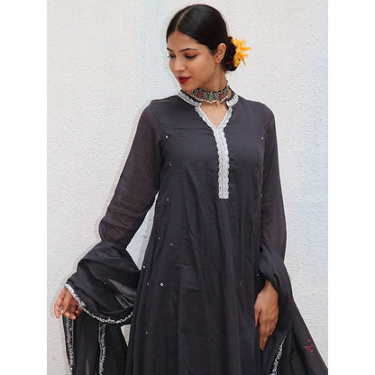 Chidiyaa Jugnu Tej Black Mulmul Cotton Kurta Pants with Dupatta (Set of 3)