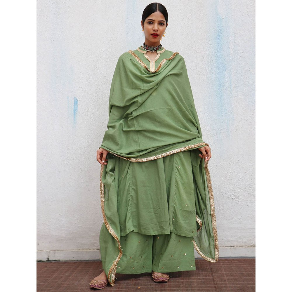 Chidiyaa Jugnu Akash Green Mulmul Cotton Kurta Pants with Dupatta (Set of 3)