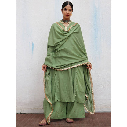 Chidiyaa Jugnu Akash Green Mulmul Cotton Kurta Pants with Dupatta (Set of 3)