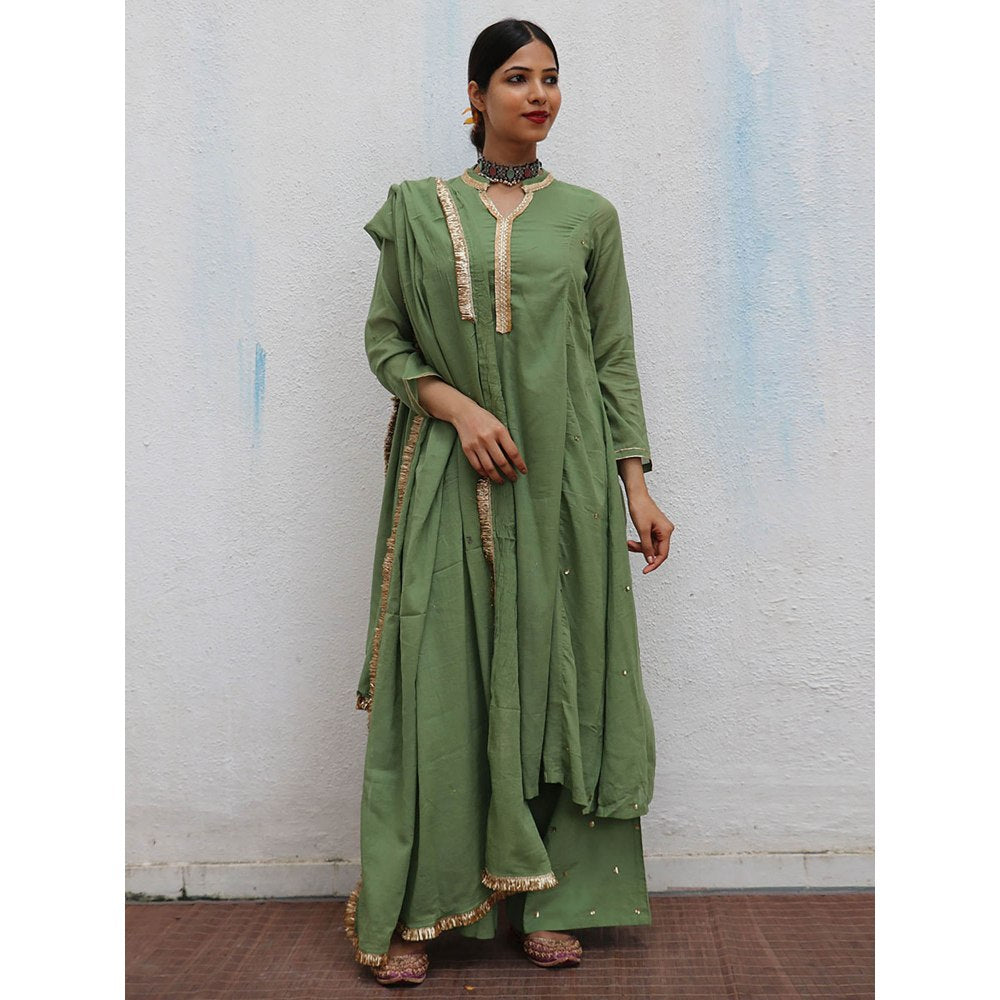 Chidiyaa Jugnu Akash Green Mulmul Cotton Kurta Pants with Dupatta (Set of 3)