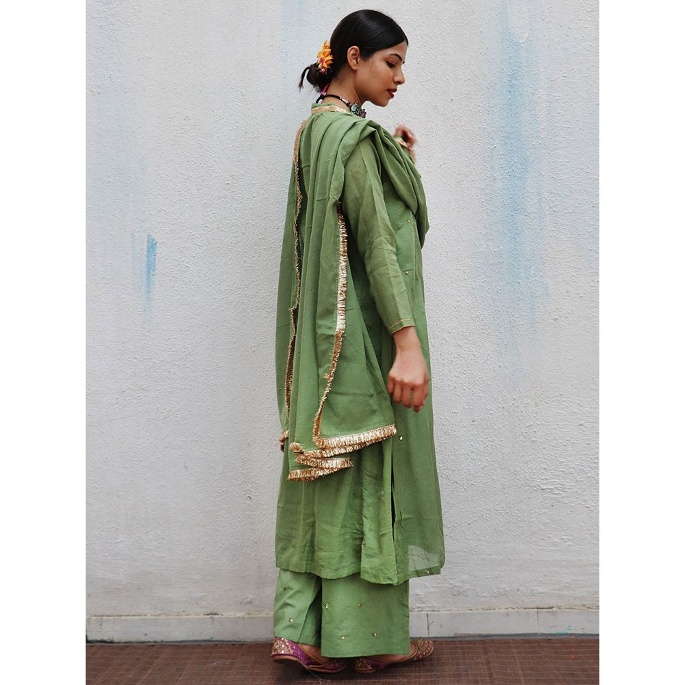 Chidiyaa Jugnu Akash Green Mulmul Cotton Kurta Pants with Dupatta (Set of 3)