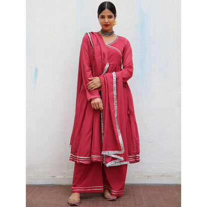 Chidiyaa Jugnu Kusum Red Mulmul Cotton Kurta Pants with Dupatta (Set of 3)