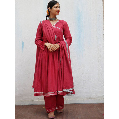 Chidiyaa Jugnu Kusum Red Mulmul Cotton Kurta Pants with Dupatta (Set of 3)