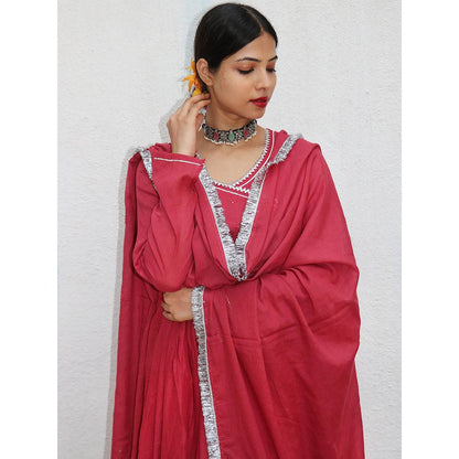 Chidiyaa Jugnu Kusum Red Mulmul Cotton Kurta Pants with Dupatta (Set of 3)