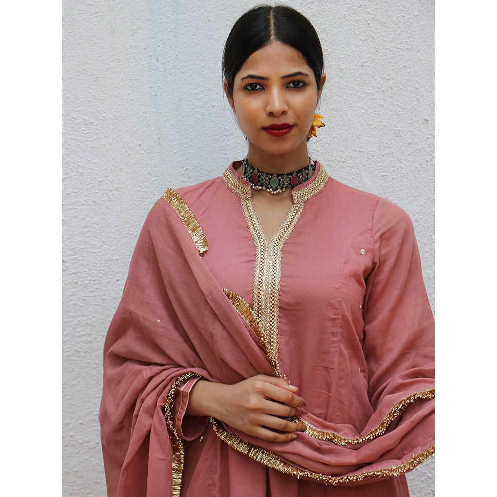 Chidiyaa Jugnu Shami Rose Mulmul Cotton Kurta Pants with Dupatta (Set of 3)