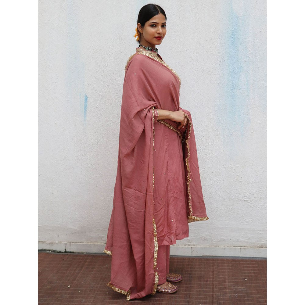 Chidiyaa Jugnu Shami Rose Mulmul Cotton Kurta Pants with Dupatta (Set of 3)