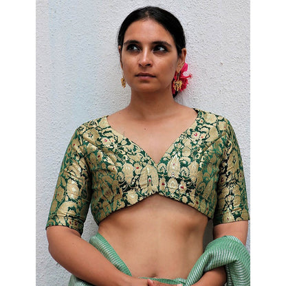 Chidiyaa Thread of Gold Mehndi Green Brocade Blouse