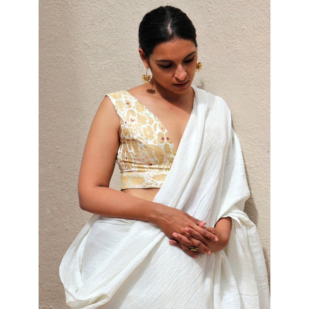 Chidiyaa Thread of Gold Pearl White Brocade Blouse