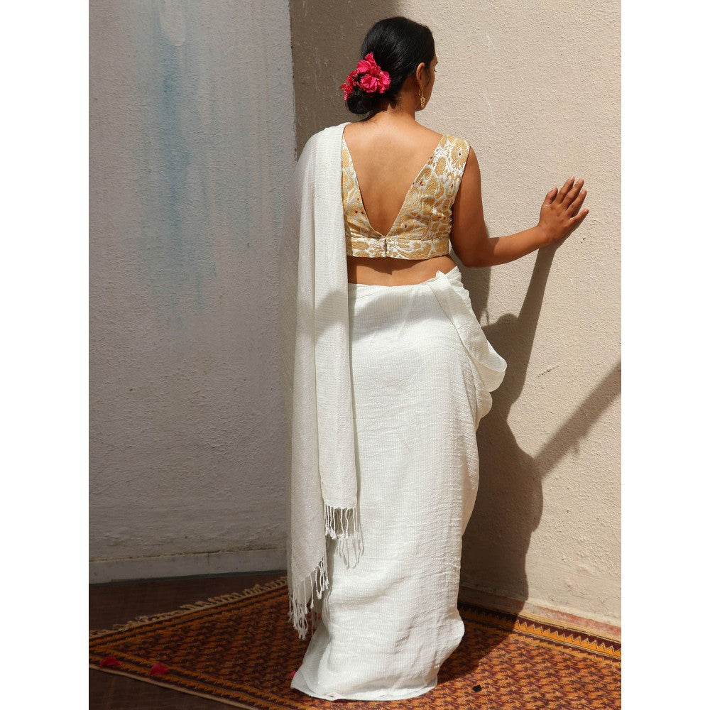 Chidiyaa Thread of Gold Pearl White Brocade Blouse
