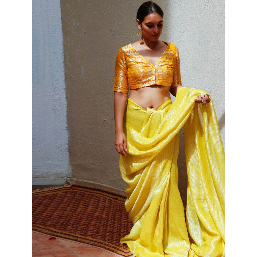 Chidiyaa Thread of Gold Poppy Yellow Brocade Blouse